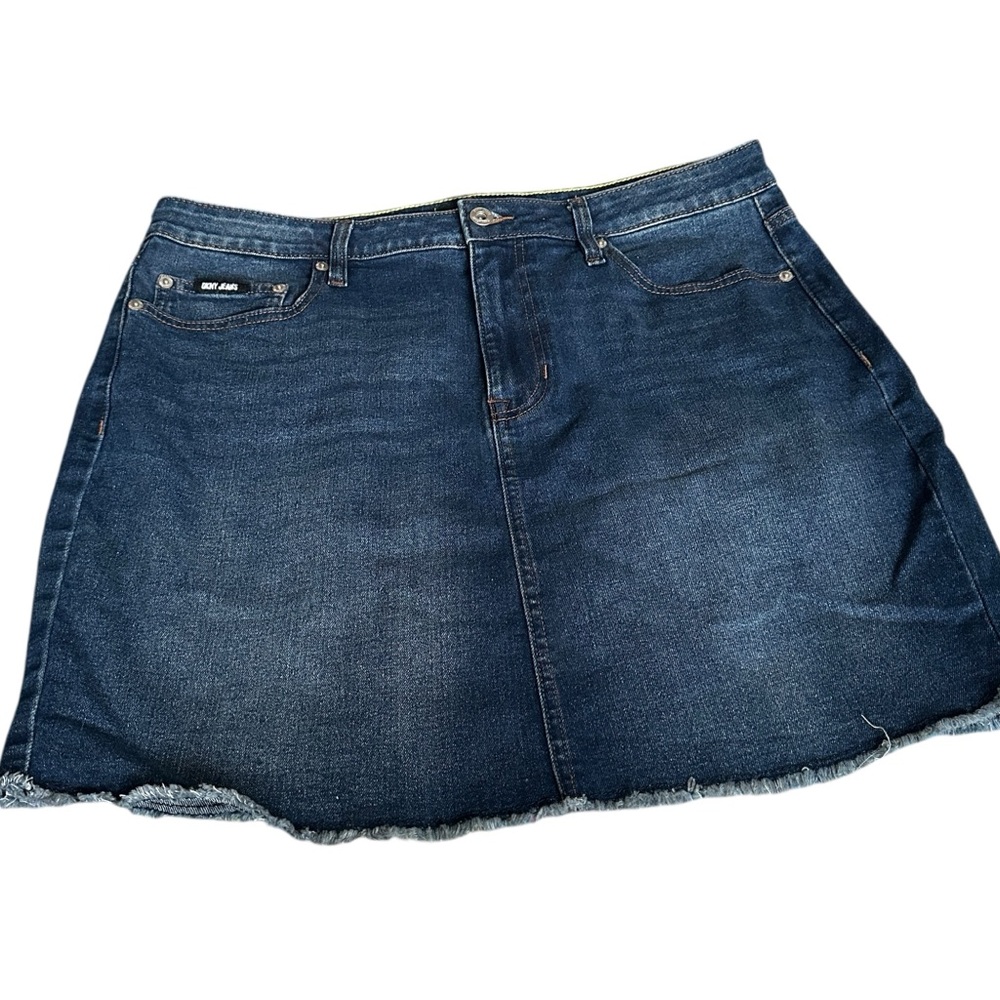 DKNY jeans medium wash mid rise denim jeans skirt, size 16